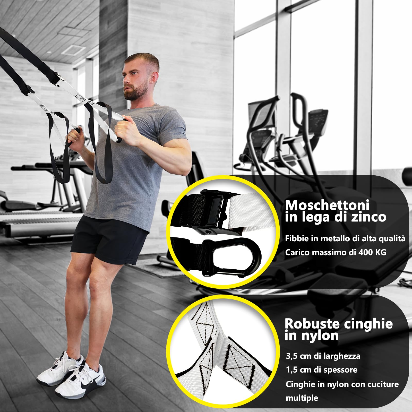 DH FitLife Sling Trainer per l'allenamento di Tutto il Corpo, Set di Suspension Trainer per l'allenamento della Forza, Resistenza del Peso Corporeo per la Casa e in Viaggio, con Libro di Allenamento