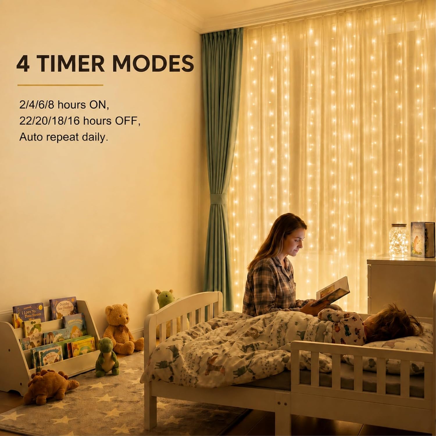 ZSJWL 300 LED Curtain Fairy Lights with Remote, 9.8 × 9.8 Ft, USB Plug in