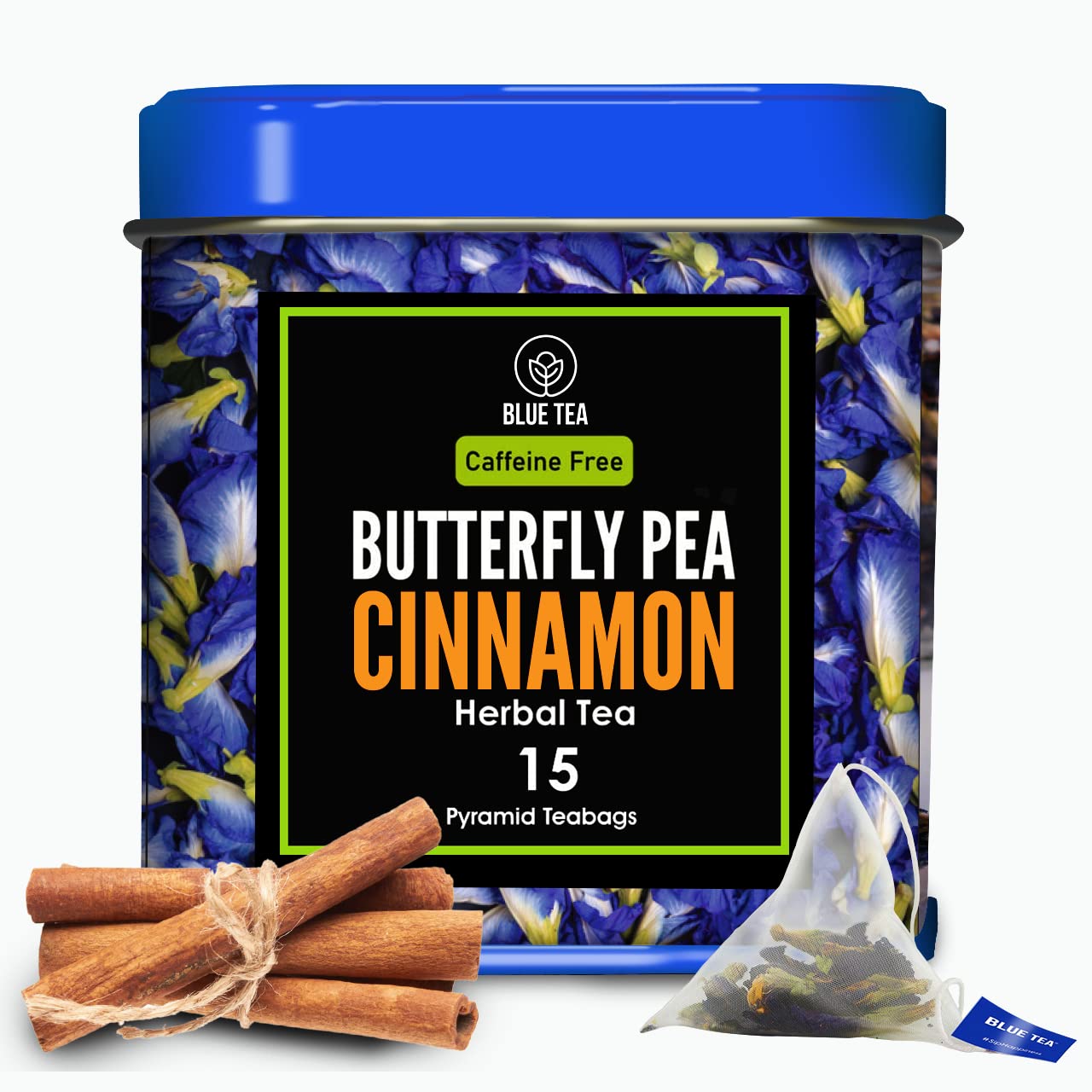 BLUE TEA - Butterfly Pea Flower Cinnamon Tea - 15 Tea Bags - Plant Based || ANTIOXIDANT RICH || Aparajita - Shankhpushpi || Herbal Tea - Caffeine Free - Detox Tea - Flower Based - Non-GMO | Tin Pack