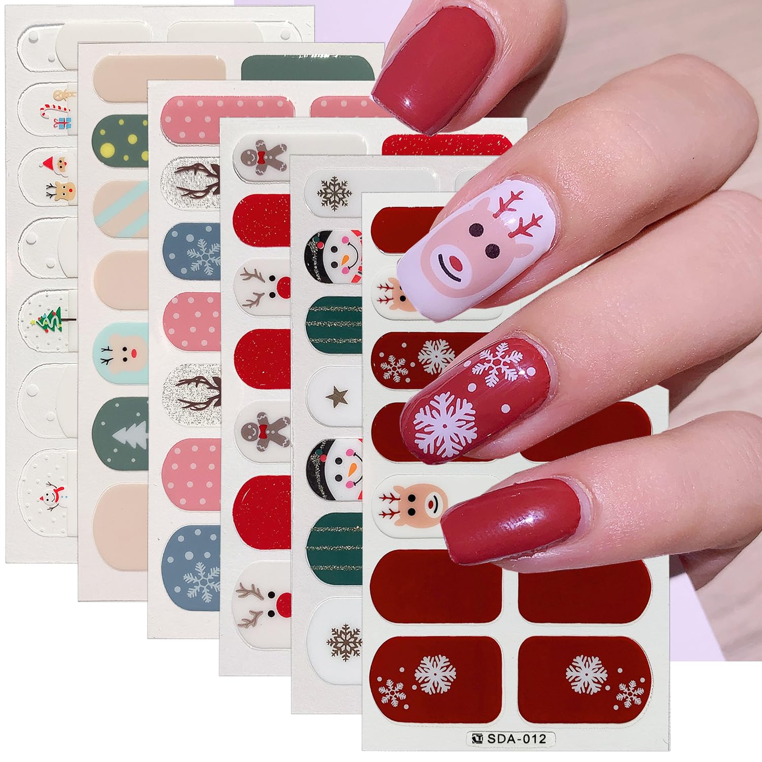 Christmas Nail Wraps Stickers Snowman Snowflake Designs Winter Nail Polish Strips Christmas Gel Nail Stickers Full Nail Wraps Xmas Trees Cute Elk
