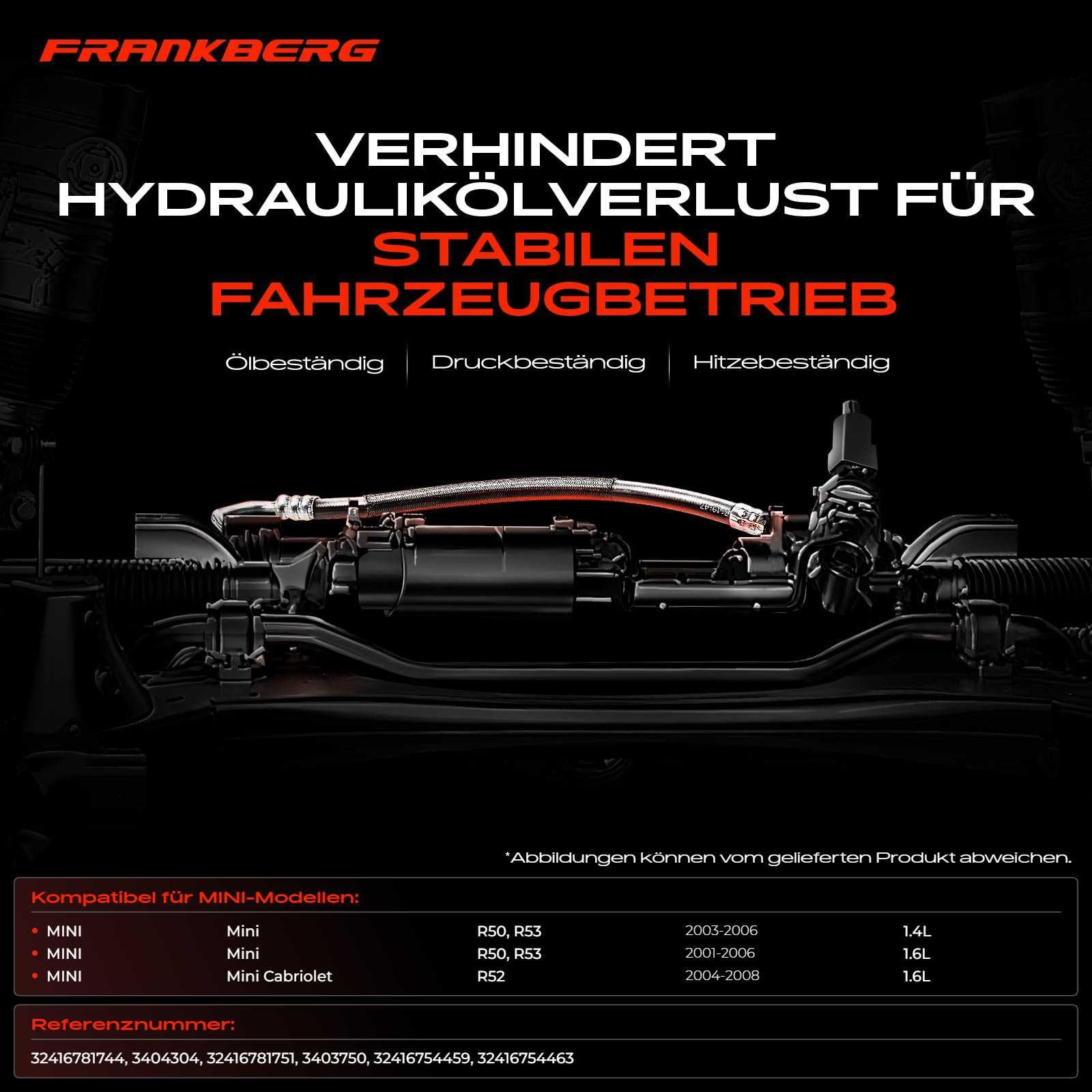 Frankberg 2x Servolenkung Ausgleichsbehälter Schlauch Kompatibel mit M.i.n.i R50 R53 1.6L 2001-2006 M.i.n.i Cabriolet R52 1.6L 2004-2007 Replace# 32416781744