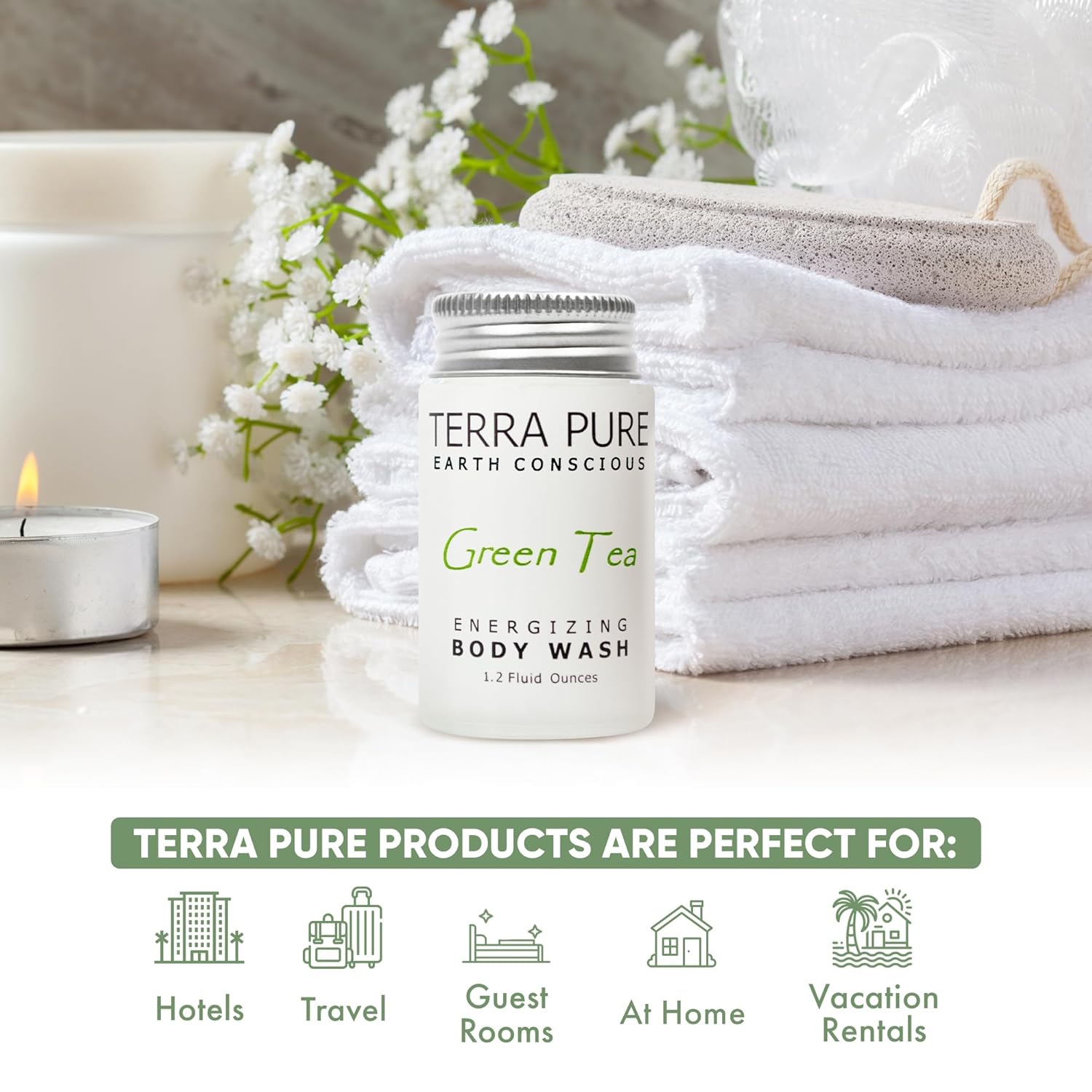 Terra Pure Green Tea Body Wash, 1.2 oz. In Jam Jar With Organic Honey And Aloe Vera (Case of 300)