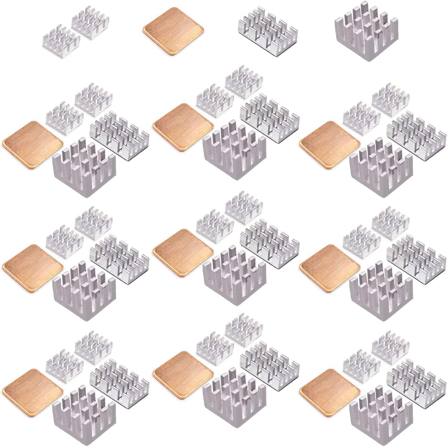 Easycargo 50pcs Raspberry Pi 4 Heatsink Kit Aluminum + Copper + 3M 8810 Thermal Conductive Adhesive Tape for Cooling Cooler Raspberry Pi 4, 3 B+, Pi 3 B, Pi 2, Pi Model B+ (50pcs)