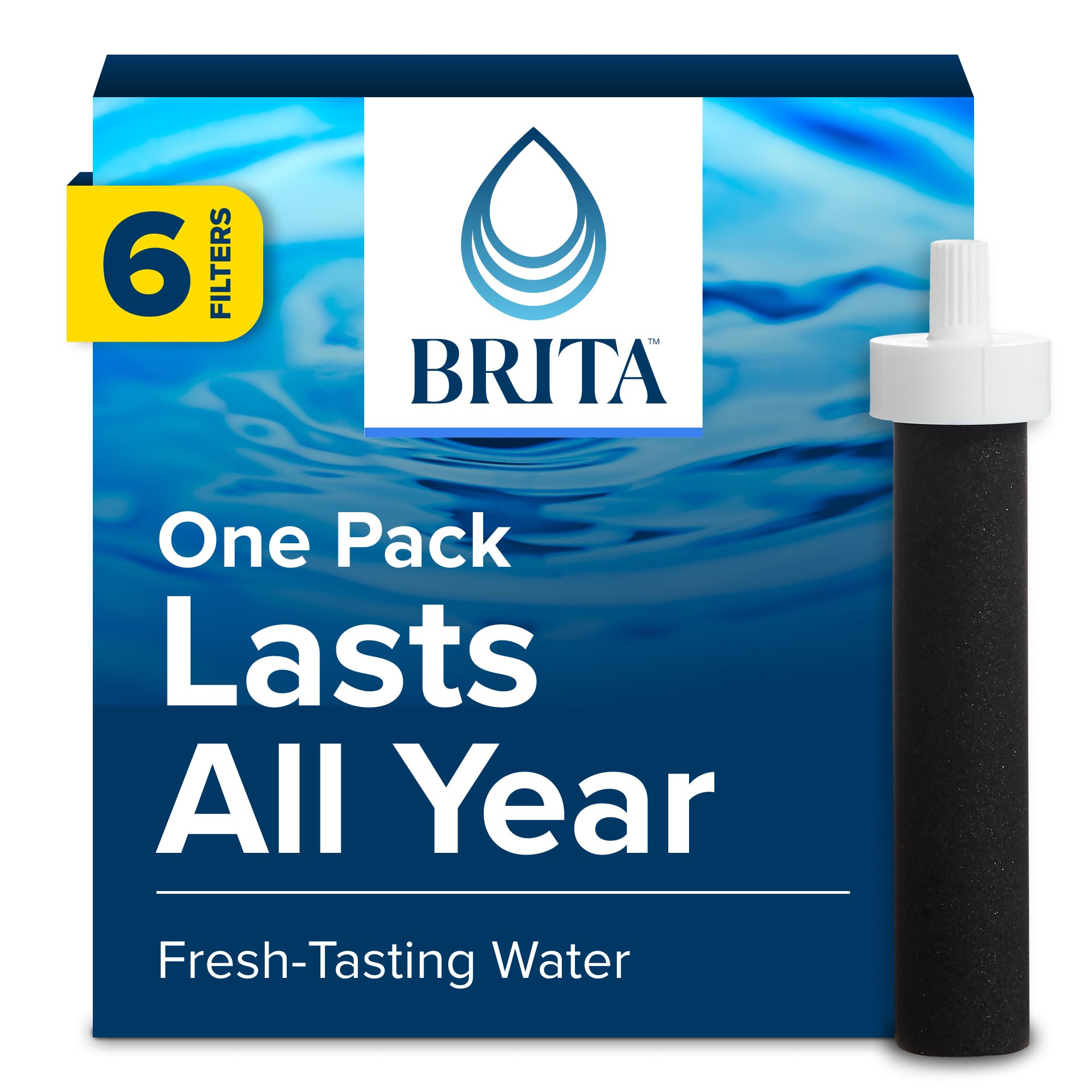 Brita Water Bottle Replacement Filters, BPA-Free, Replaces 1,800 Plastic Water Bottles a Year, Lasts Two Months or 40 Gallons, Includes 6 Filters