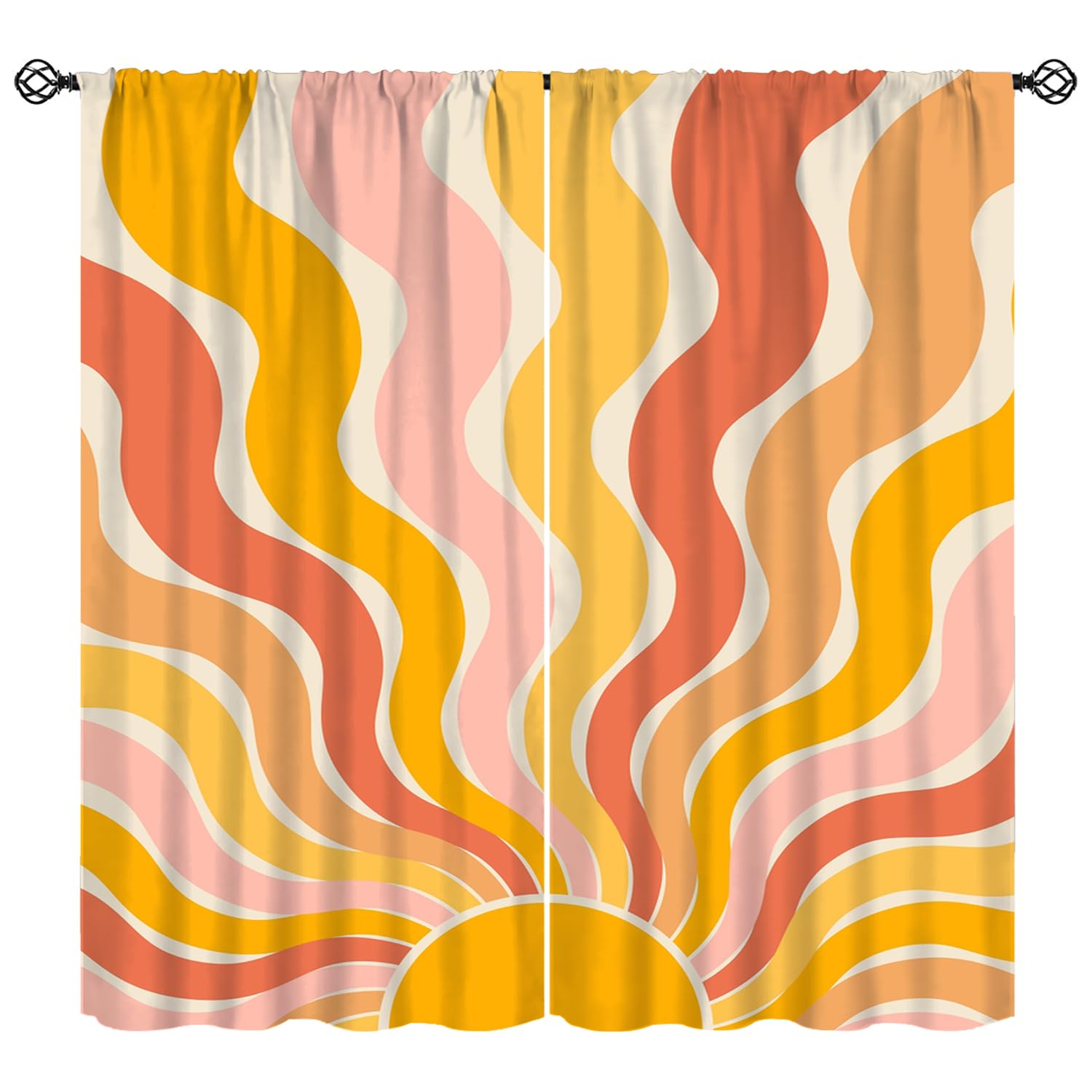 Boho Abstract Sun Curtain, Rainbow Modern Retro Aesthetic Window Curtains for Kids Room Bedroom Home Decor 72" W X 63" L