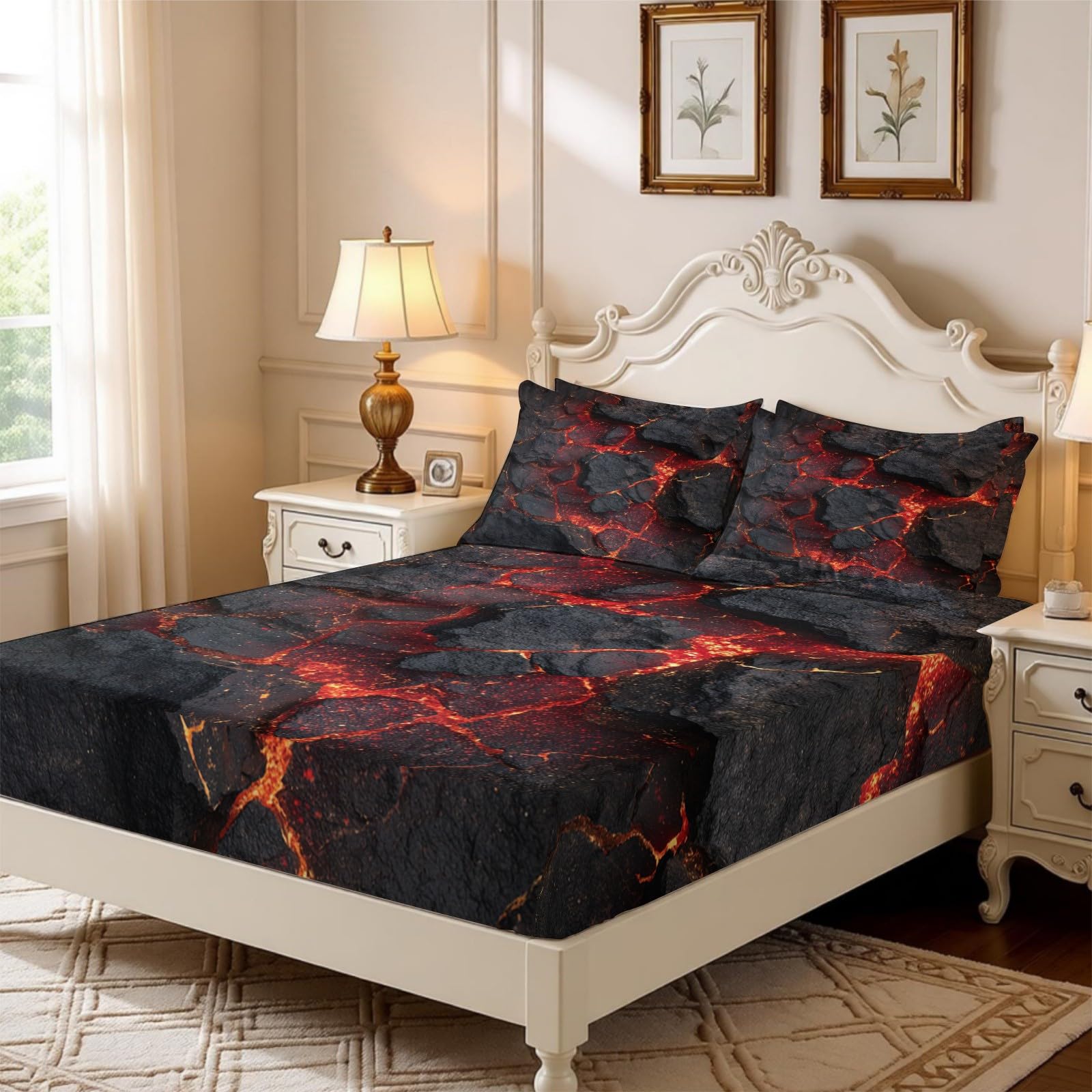 Lenzuolo con Angoli 180 x 200 cm Microfibra Texture della lava Lenzuolo Sotto Elasticizzato Profondo 25 cm rosso per Singolo e Matrimoniale