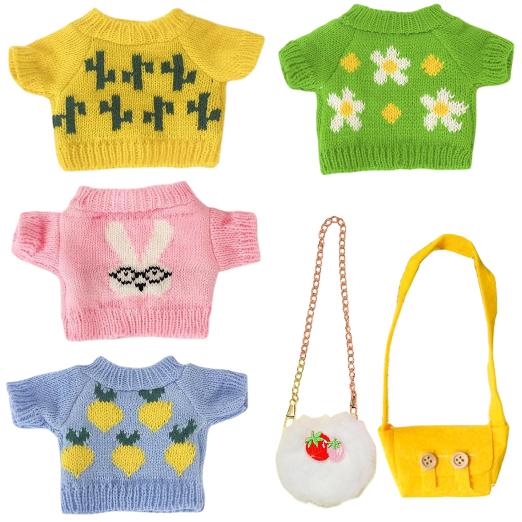Doll Clothes, 4Pcs Teddy Bear Clothes with 2Pcs Bag Cute Sweater Stuffed Animal Fit for 8-12 Inches Plush Doll, Cute Stuffed Animal for Diy Dressing Bear Toy