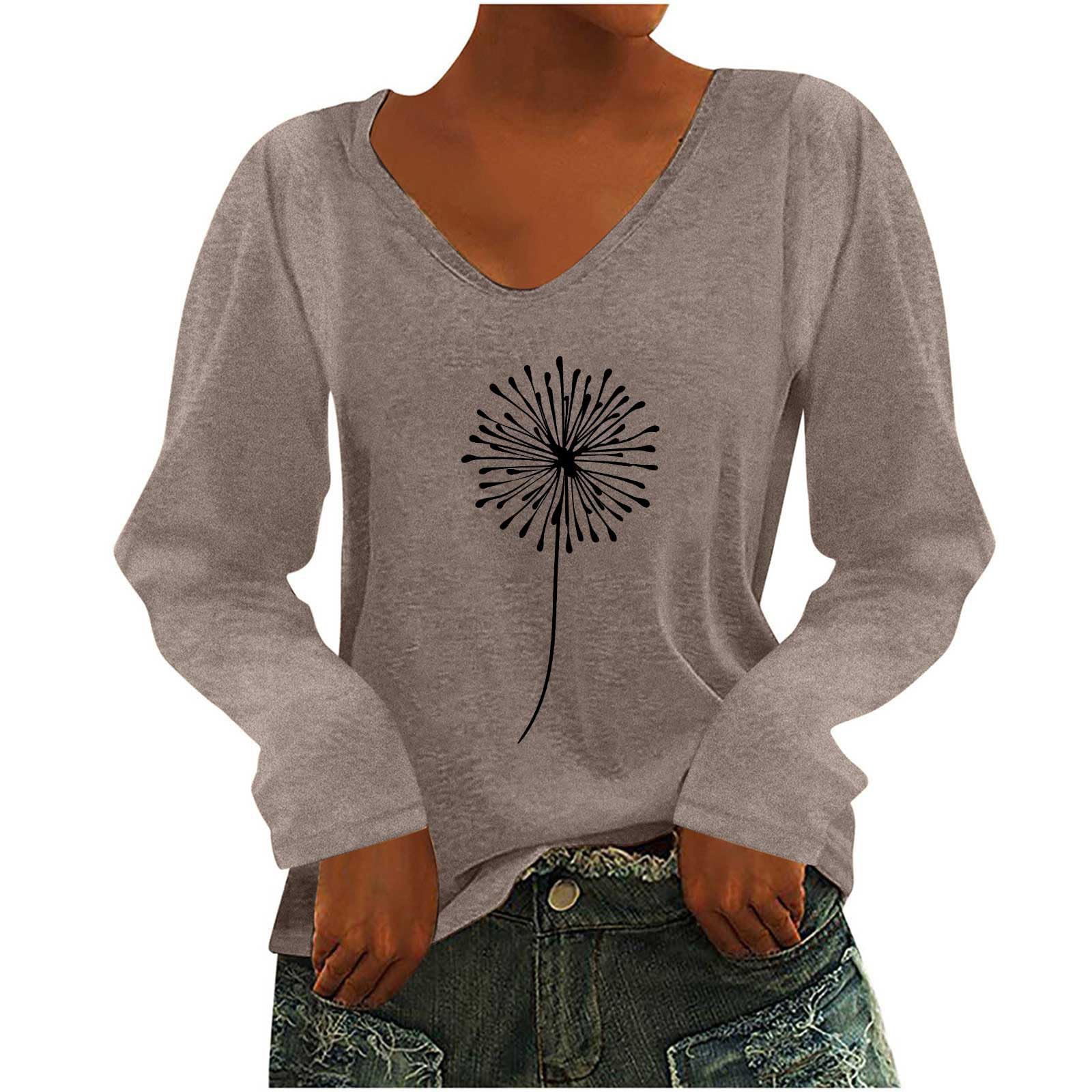 Womens Trendy Long Sleeve Basic Tee Shirts Tops Dressy Casual Fall Tunic Pullover Blouse V Neck Soft Ladies Clothes