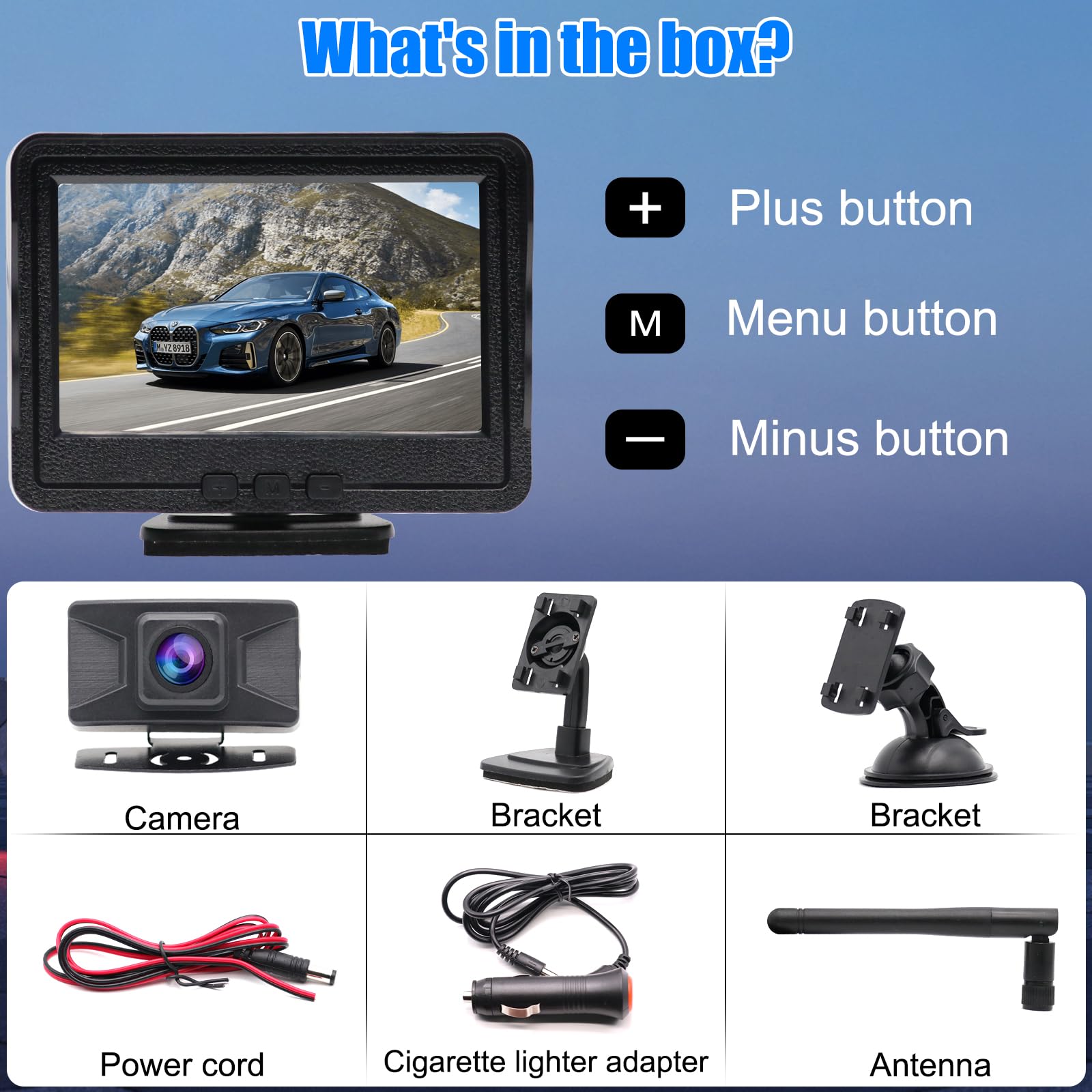 Telecamera Posteriore per Auto 1080P con Monitor HD LCD da 4,3" pollici, Telecamera per Auto Kit, Impermeabile IP68, Visione Notturna,Assistenza al Parcheggio per SUV, Camion, Furgoni