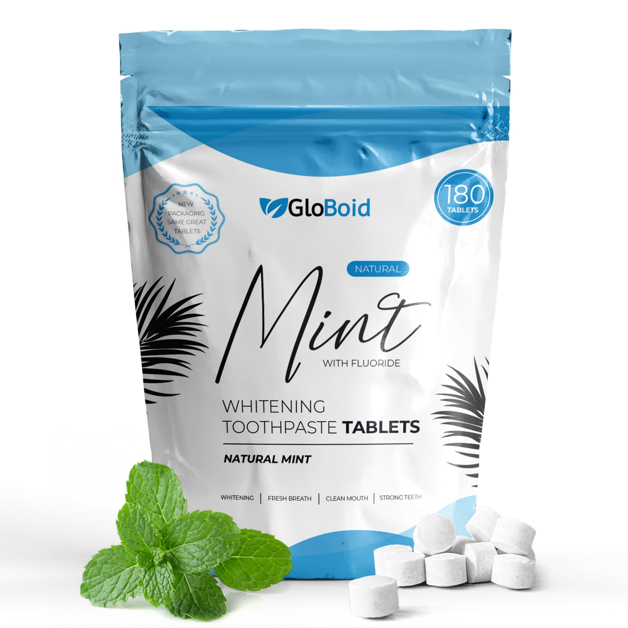 GloBoid Toothpaste Tablets with Fluoride 3 Month Zero Waste, Eco Friendly & Plastic Free Toothpaste Tabs Refill, Toothpaste Bites Perfect for Travel