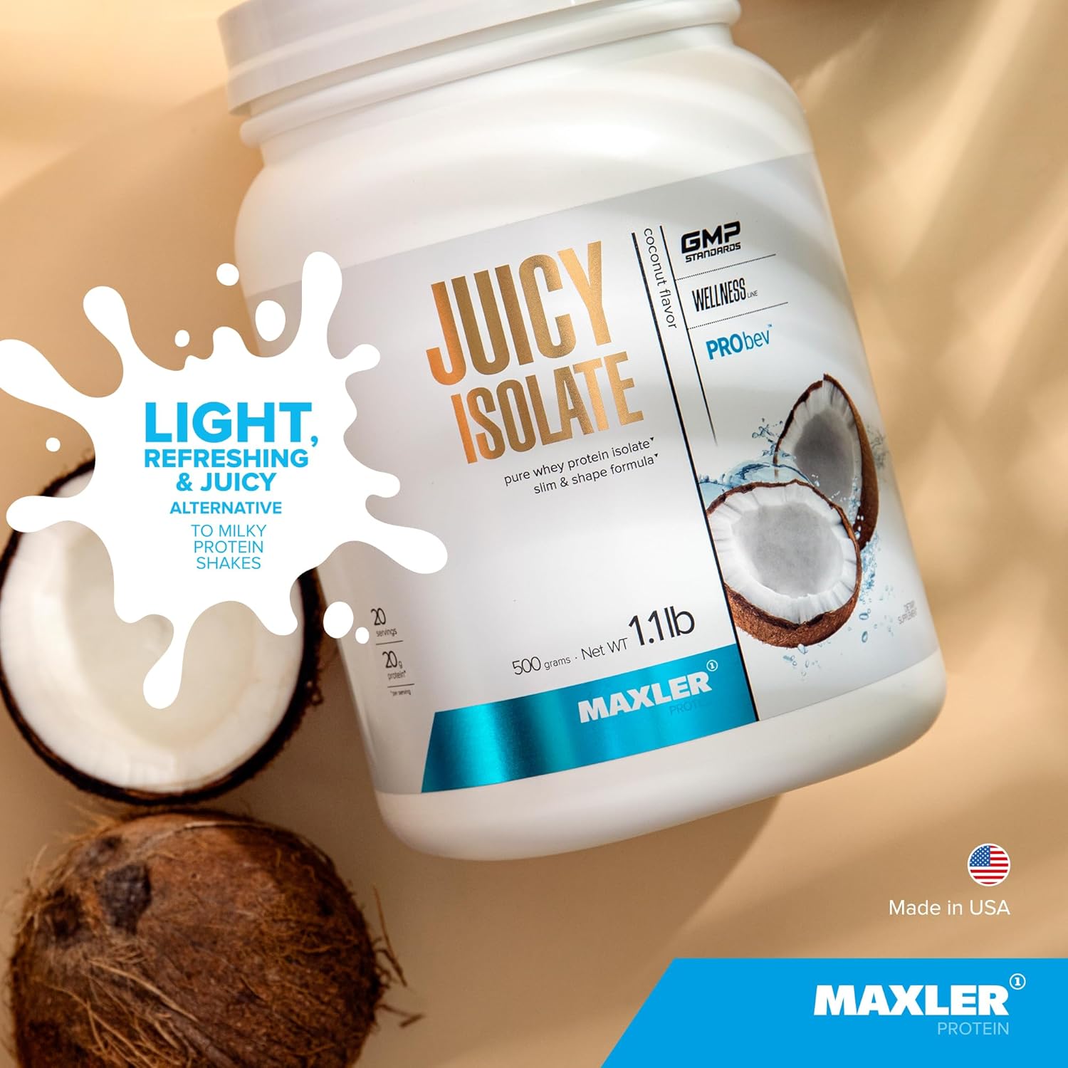 Maxler Juicy Isolate Protein Powder - Clear Whey Isolate - Low Lactose, Fat Free, Sugar Free Muscle Recovery Drink for Pre & Post Workout - Coconut 1.1 lb (20 Servings) - Image 2