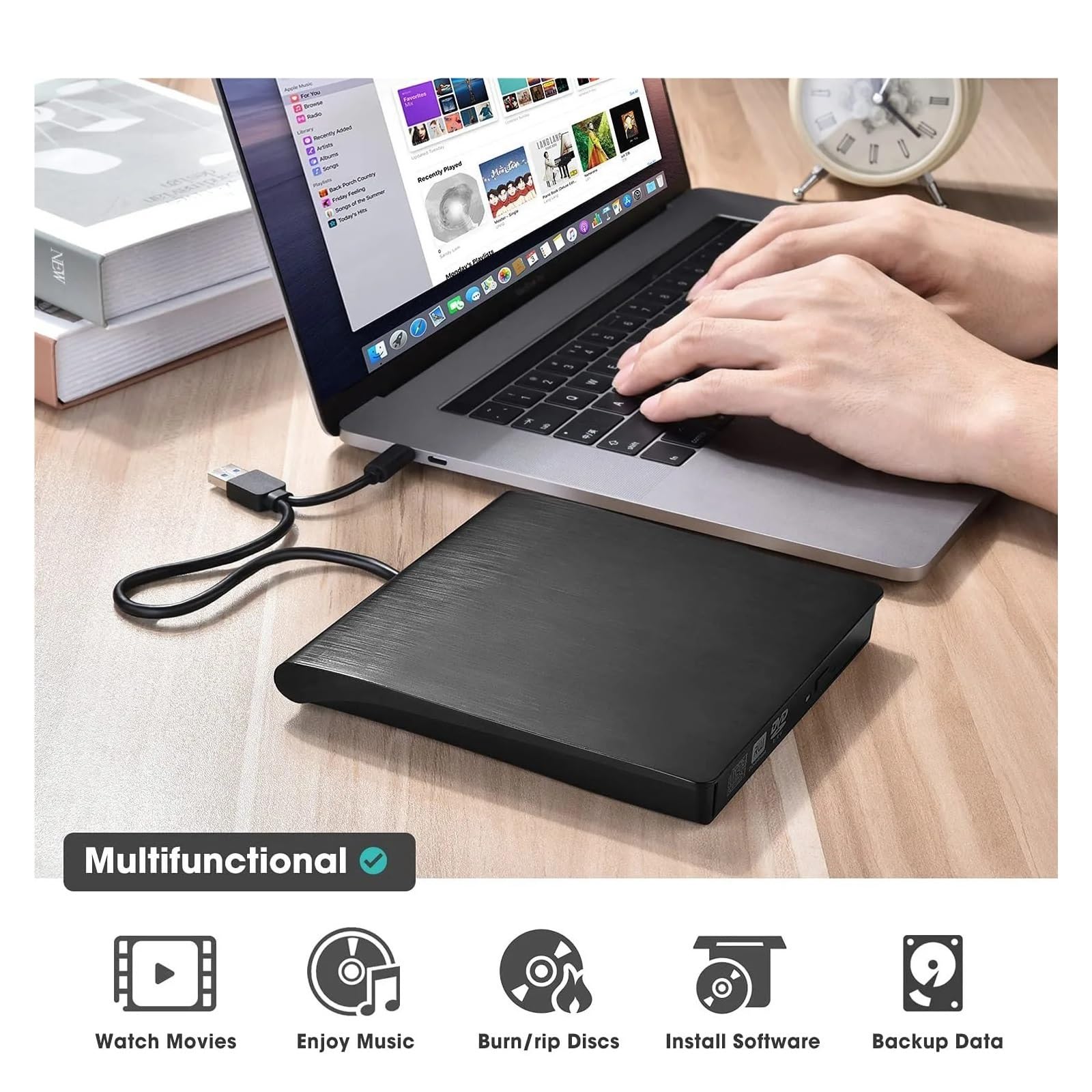 Lettore Dvd USB 3.0 Slim Esterno Dvd RW CD Writer Drive Masterizzatore Lettore Lettore unità Ottiche for PC Laptop Masterizzatore Dvd Dvd Portatil(White)