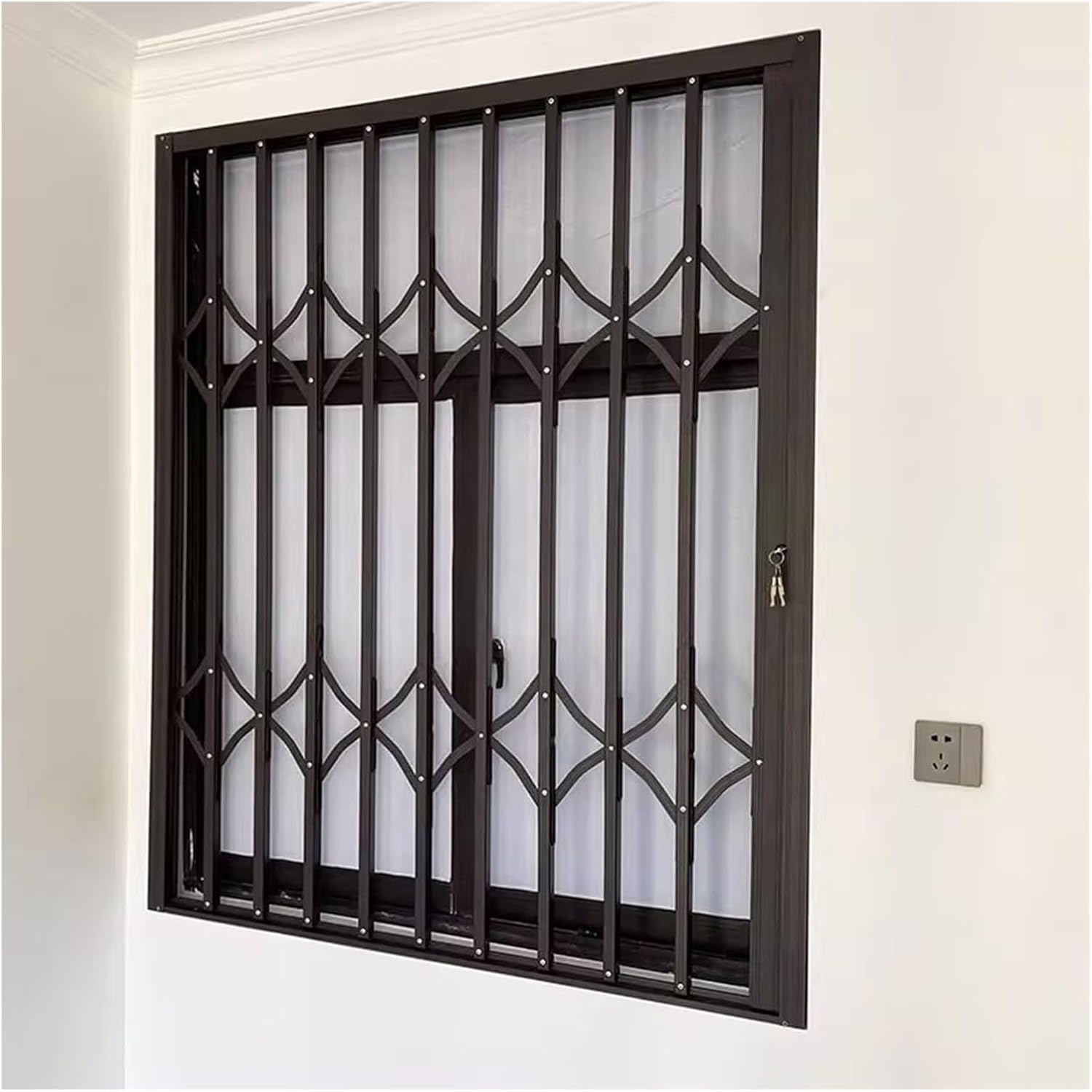 Customizable Aluminum Window Security Bars, Anti-Theft Grille with Double Lock, Foldable Burglar-Proof Barrier for Home Windows (W115xH180cm/45x71in)