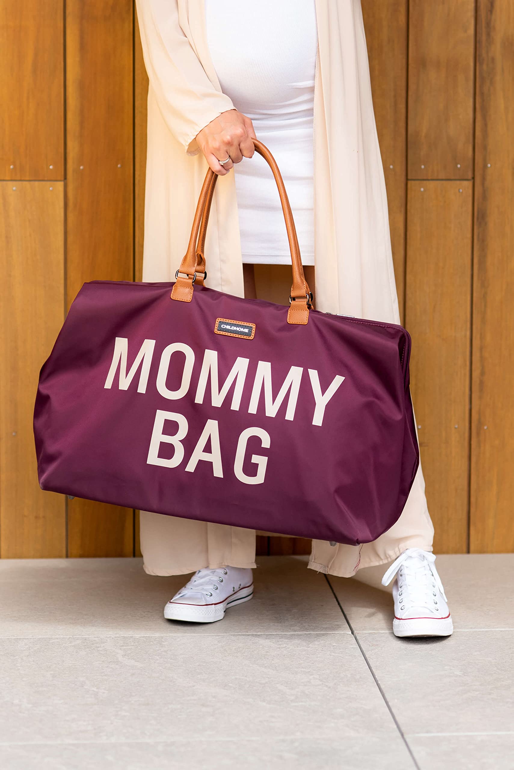Childhome, Mommy Bag, torba na pieluchy, dla kobiet w ciąży, torba podróżna, duża pojemność, mata do przewijania, regulowany pasek na ramię, izolowana kieszeń, przejście na walizkę, bakłażan