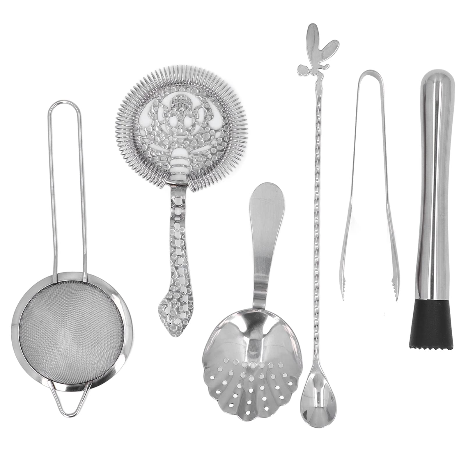 Cocoarm Juego de Coctelera de Acero Inoxidable, 11 Piezas, Herramientas de Barra 304 con Taza Medidora, Colador, Cuchara y Pinzas para Uso en el Hogar, Bar, Fiesta, Hotel (SILVER)