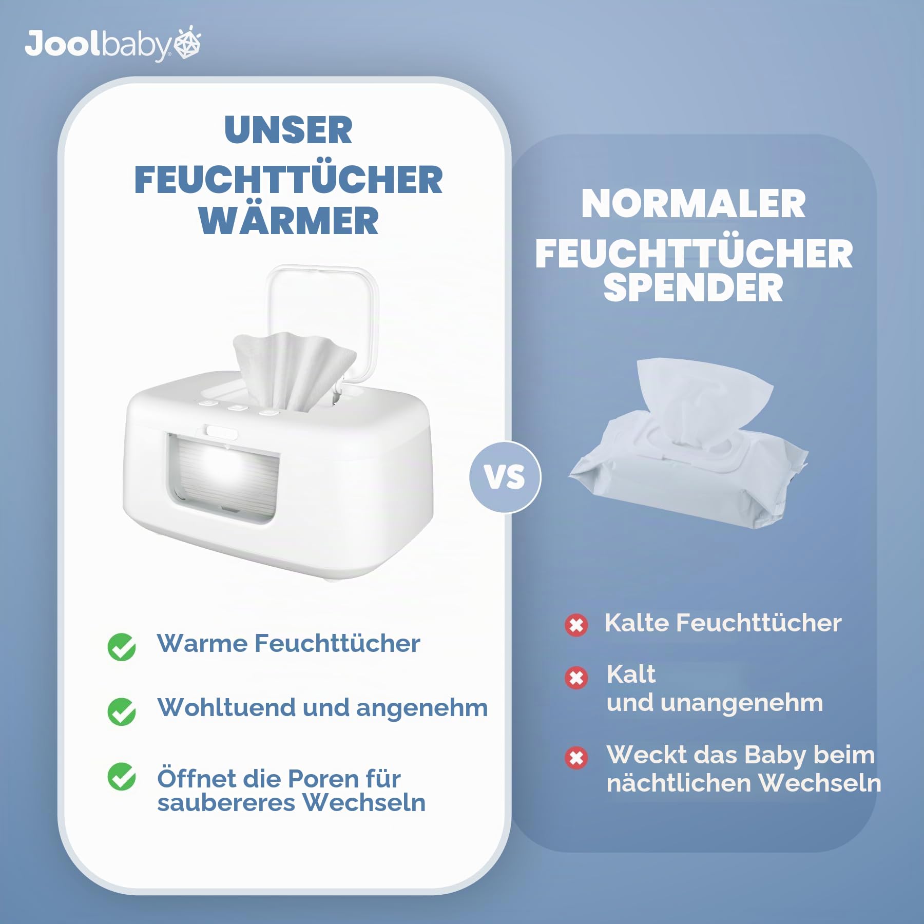 TinyBums Baby-Feuchttuchwärmer & Spender mit LED-Wechsellicht & Ein-/Aus-Schalter (Weiß) - Jool Baby