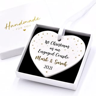 Personalised Our First Christmas Engaged Couple Bauble 2022, Christmas Engagement Gifts For Couples, 1st Xmas Engaged Ornament, Christmas Decoration With Gift Box