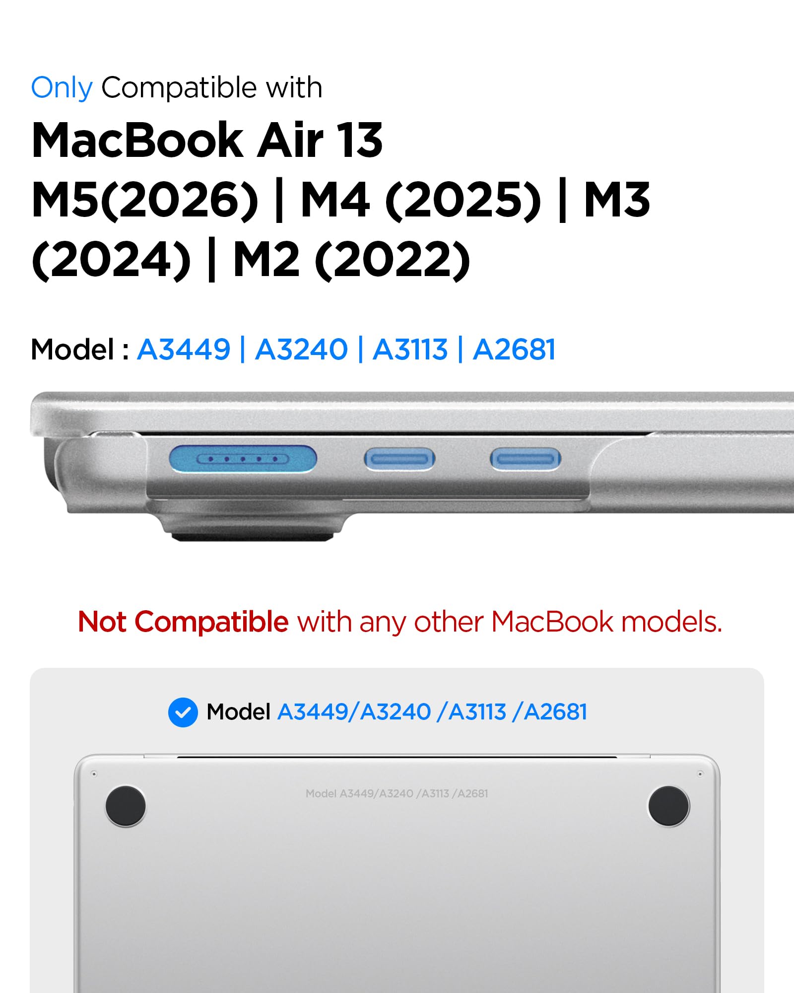 Spigen Cover Air Skin Compatibile con MacBook Air 13 pollici 2026 M5 / 2025 M4 / 2024 M3 / 2023 M2 A2681, Custodia rigida trasparente - Frost Clear