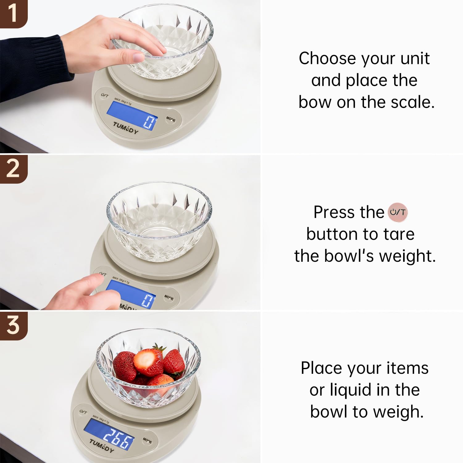 Small Digital Kitchen Scale Food, Scale for Baking Cooking, 11lb/5kg, Khaki