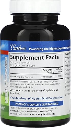 Miniatura 2 de Carlson Labs Super Beta-Caroteno de Dunaliella Salina, 250 cápsulas blandas