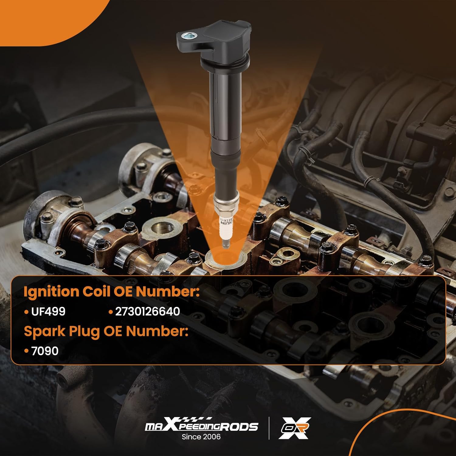 maXpeedingrods UF499 Ignition Coil 7090 Spark Plug for Hyundai Kia Dodge L4, 2006-2011 Accent Rio Rio5 Attitude 1.6L, 2012-2013 Attitude 1.4L (Set of 4)