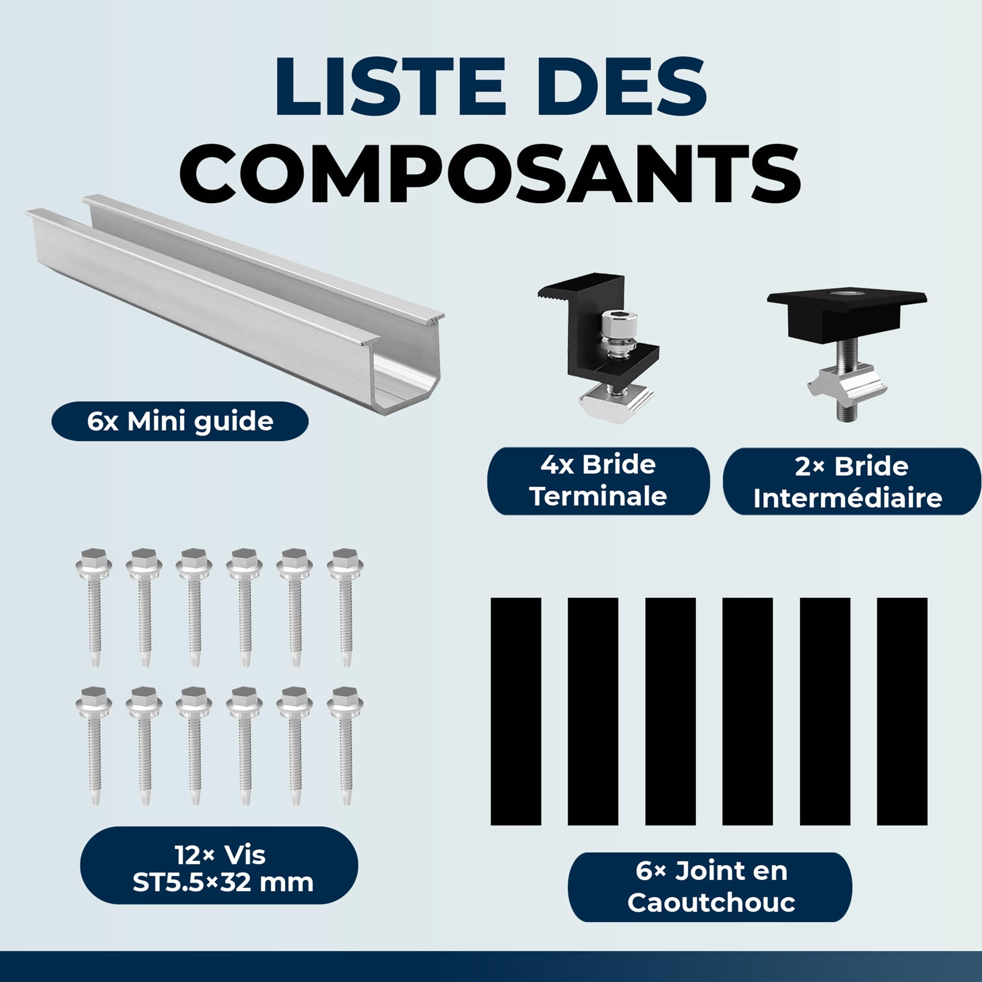 Kit de Montage pour Panneau Solaire - Rails de 12 cm, Support Réglable en Aluminium pour Toit en Métal ou Plat, Noir, pour Panneaux Épais 30-35 mm