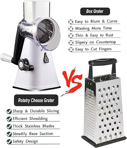 Miniatura 4 de Trituradora de queso rotativa con mango trituradora de queso vegetal y rallador para cocina, 3 cuchillas intercambiables para queso, papa,