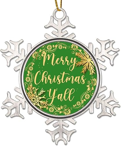 Snowflake Christmas Ornament - Seasons Greeting Tree Decoration Ornaments Merry Christmas Y'all Metal Snowflake Decoration Gold Snowflake Ball