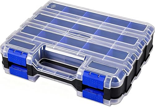 Miniatura 10 de Caja organizadora de piezas pequeñas, caja de almacenamiento, caja de herramientas, organizador de doble cara, 34 compartimentos, organizadores de
