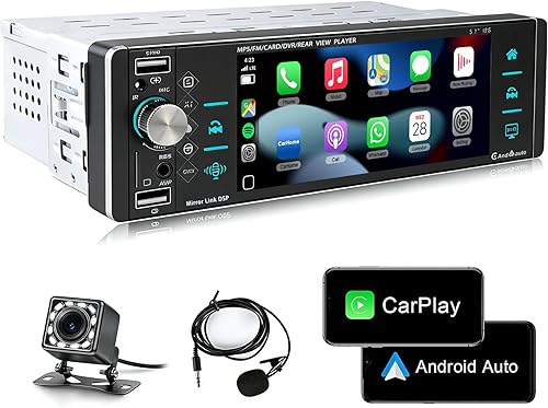 Single Din Car Stereo Compatible Single Din Carplay Android Auto, 5.1 Inch METEESER Bluetooth Car Stereo with Backup Camera, 1 Din Touchscreen Radio