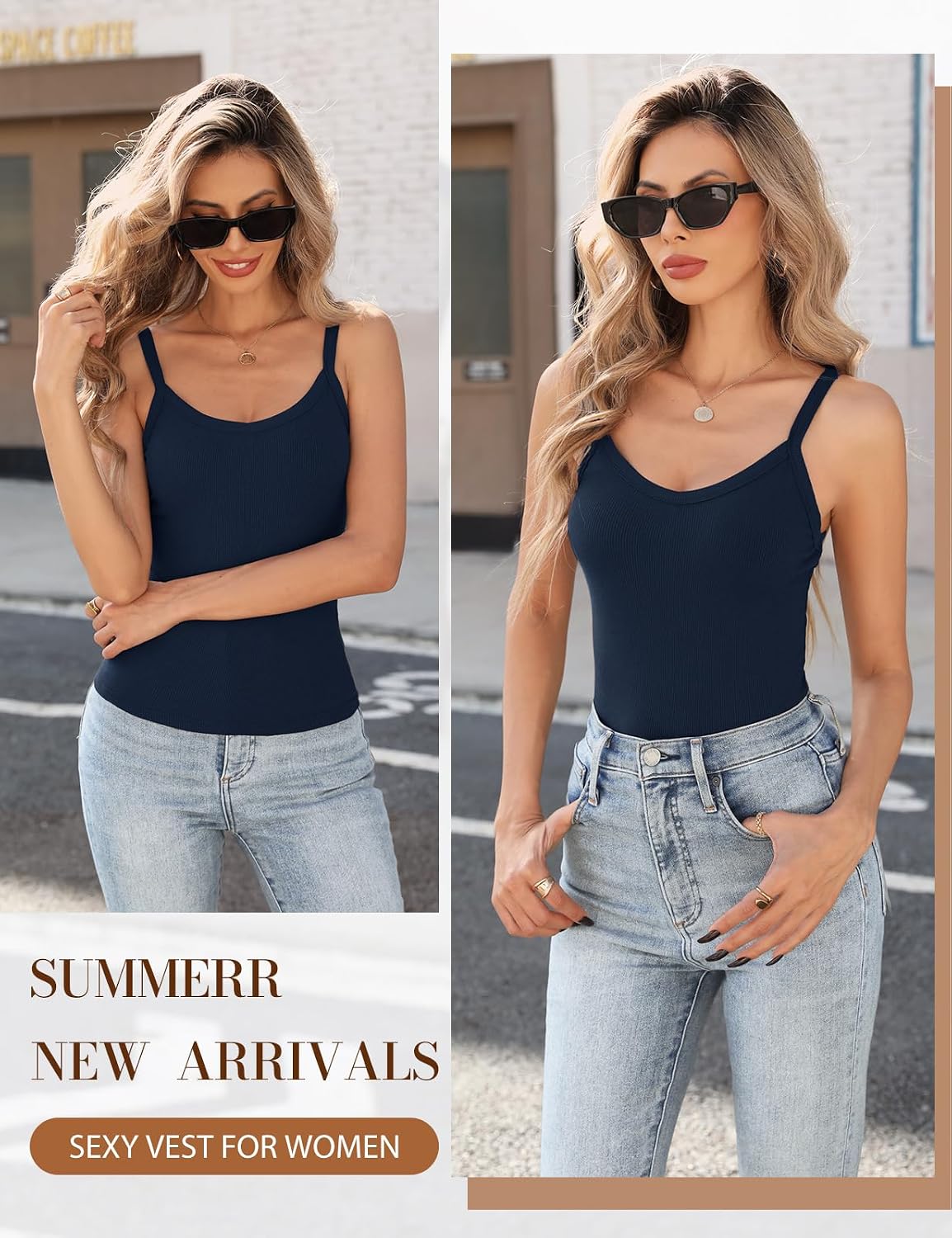 Lonya Women's Chic and Elegant Summer V Neck Sports Ribbed Tops Sexy Cami Top Basic Y2K Sleeveless image 3