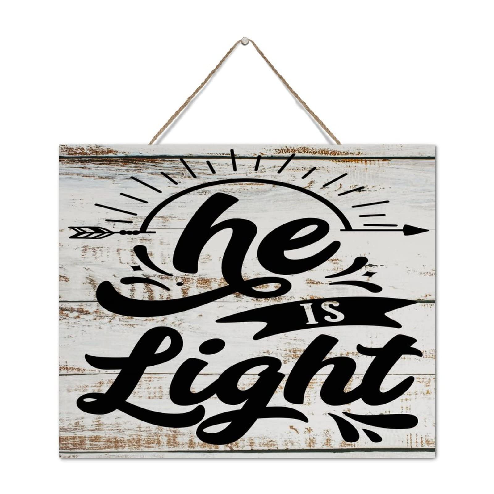 Plaque murale rétro He Is Light en bois pour habiller un mur vide de bureau