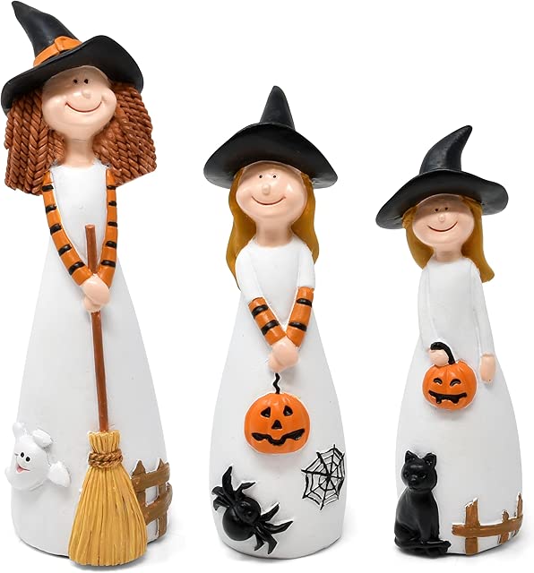 Gift Boutique Halloween Witches Figurine Tabletop Decor Set of 3 Holiday Spooky Witch Statues Decorations Resin Figurines Shelf Sitter Table Centerpiece