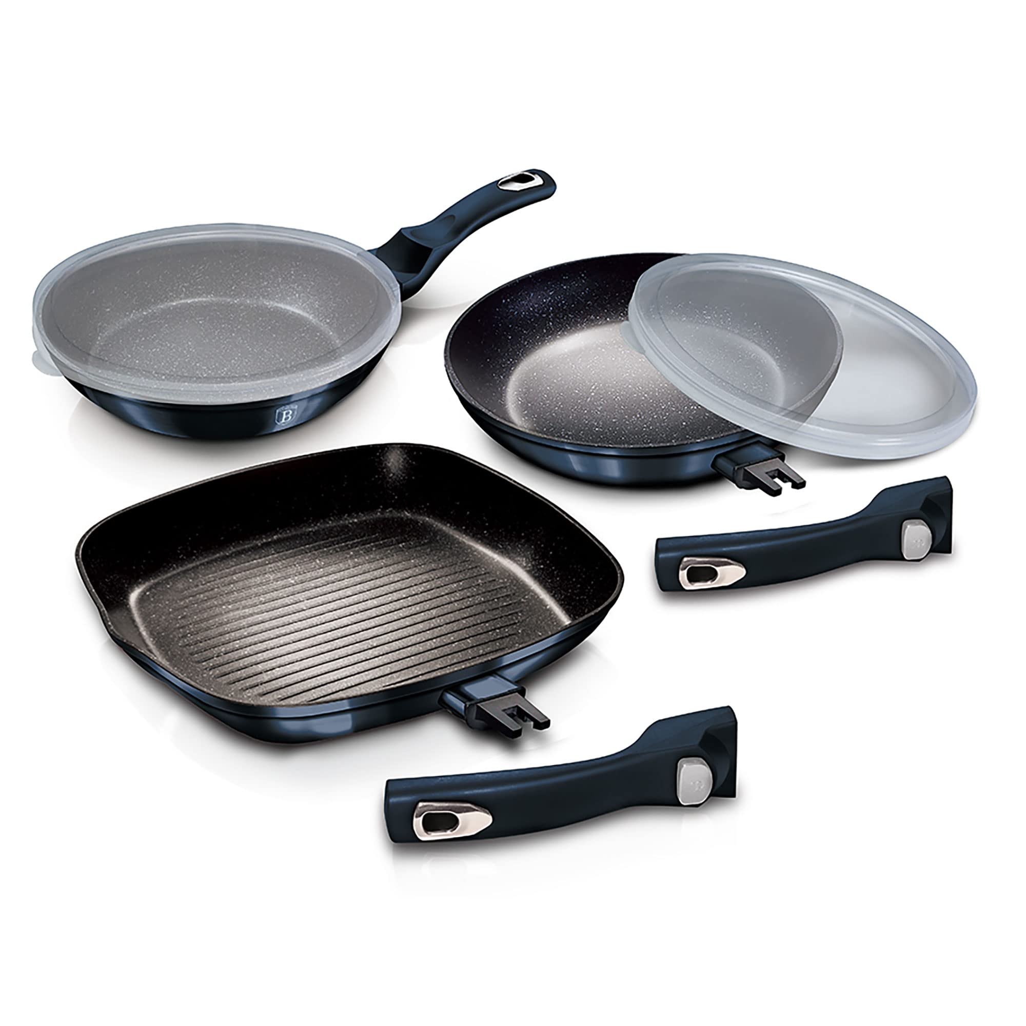 Berlinger Haus Set 2 Padelle Induzione 22-26 Cm – Alluminio Forgiato, Antiaderente Marmo 3 Strati, PFOA Free, Colore Blu Navy Metallico