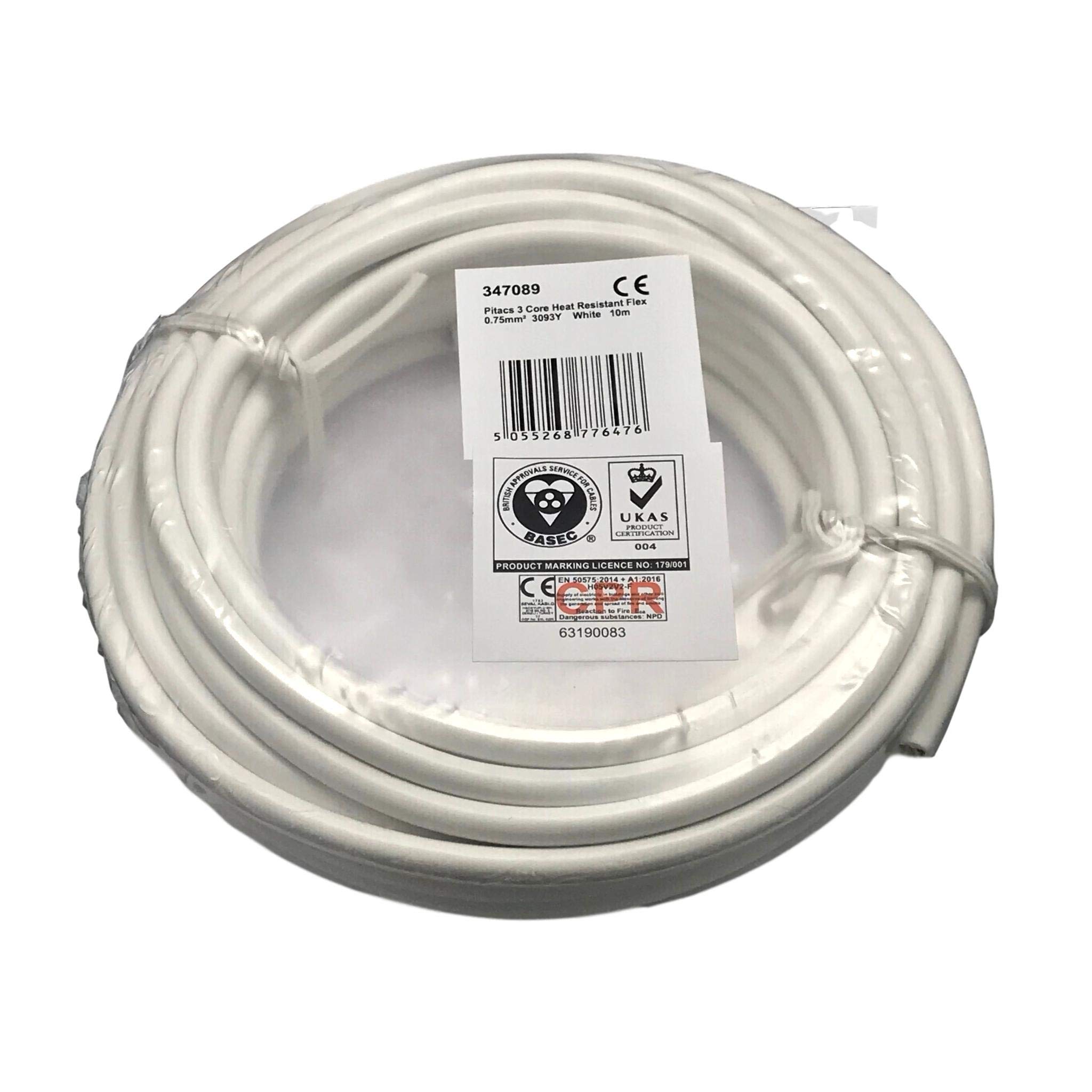 Flexible Cable Heat Resisting 3 Core 0.75mm 3093Y (10m Coil) White