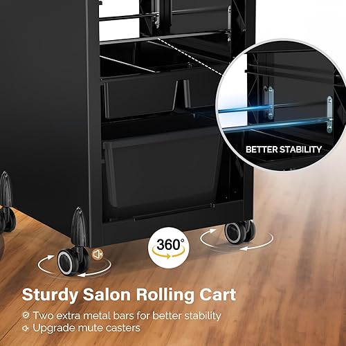 Miniatura 5 de Carrito de salón con ruedas y 6 cajones, organizador de carrito para peluquería estilista, estación de gabinete de salón para peluquería y spa de