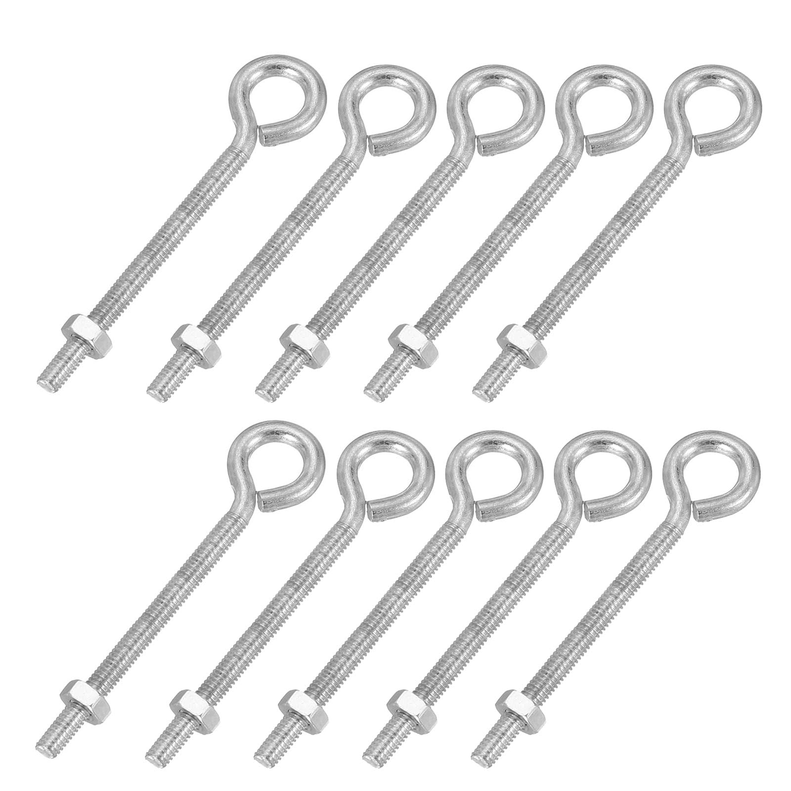 PATIKIL M4x50mm Eye Bolts, 10 Pcs Carbon Steel Threaded Eyebolt Eye Hooks Screws with Nut for Hanging or Securing Cables Silver
