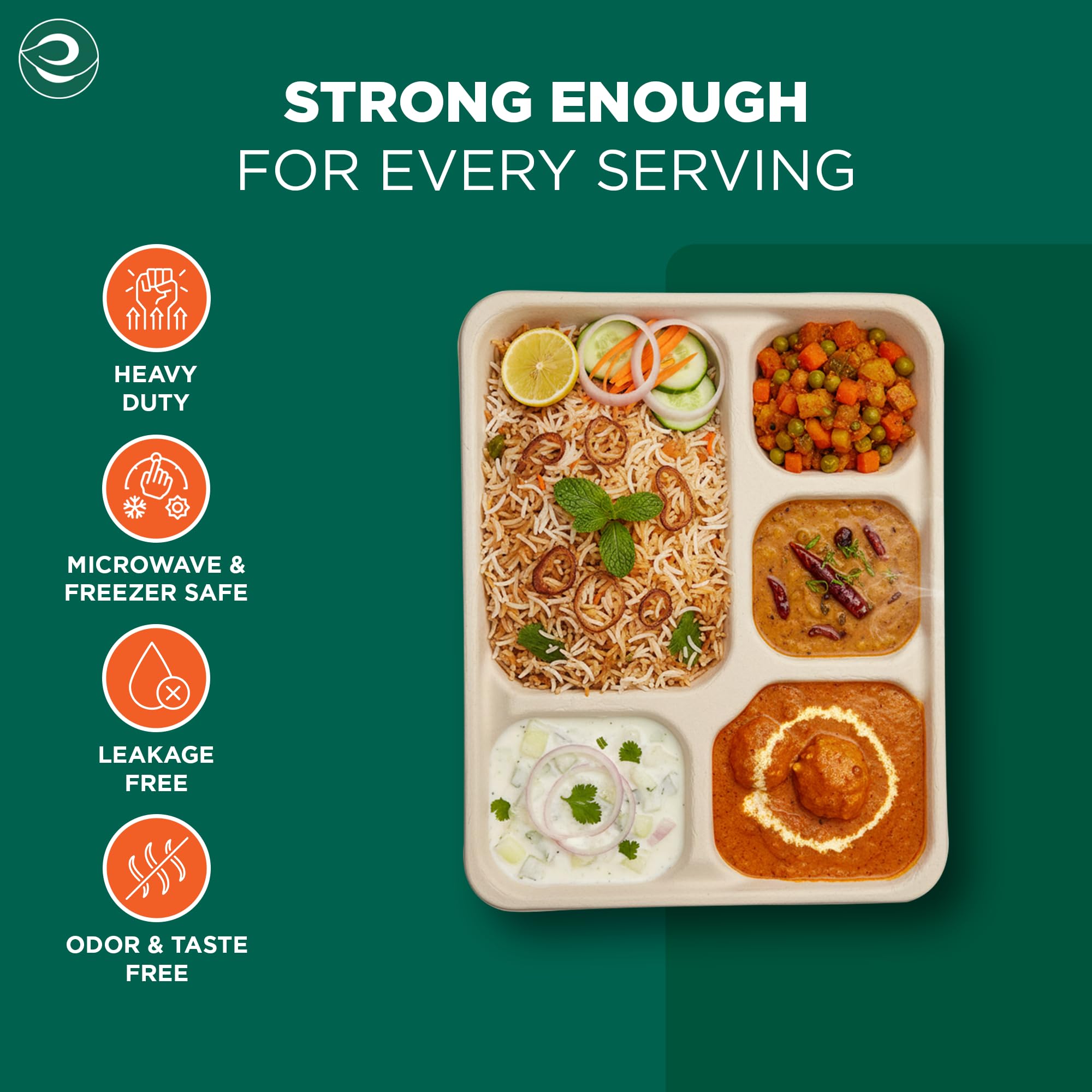 Eco Soul | 5 Compartment Bagasse Meal Tray | 11 Inch - Pack of 25 | Disposable Plates Big Size | Eco-Friendly, Sturdy & Heat-Safe | Ideal for Cafeterias & Meal Services | Plastic-Free 2