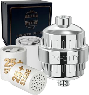 25-Stage Hard Water Shower Filter with Enhanced KDF55,High Output Filtered Shower Head with 3 Replacement Cartridges,Removes Chlorine,Fluoride & Sediment,Universal Polished Chrome Bathroom Showerhead