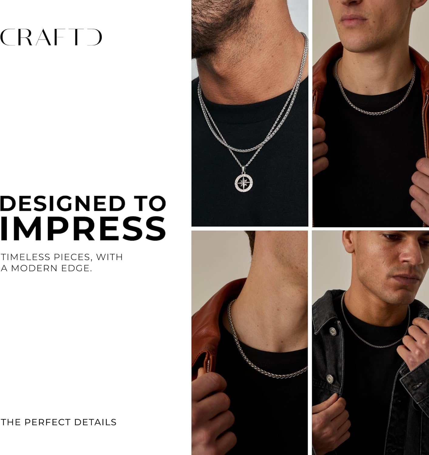 CRAFTD - Silver Wheat Link Chain - Durable Rhodium & 316L Stainless Steel - Waterproof, Heat & Sweat Resistant - Gifts for Men - Men's Jewelry - Image 6