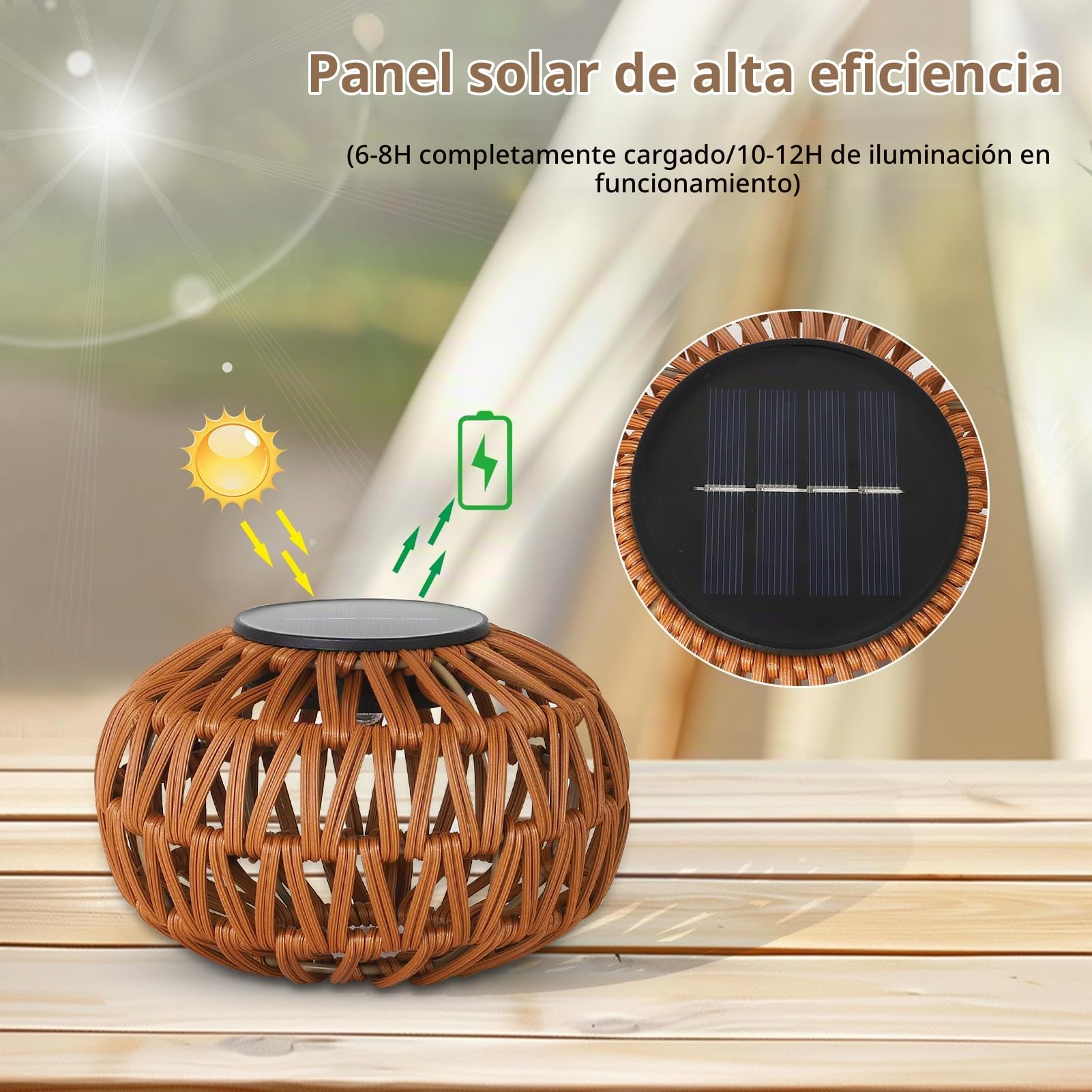 Rayofly Lámparas Solares para Exteriores Resistentes a la Intemperie, 2 Piezas Luces Solares de Ratán para Exteriores, Lámpara de Mesa Boho para Exteriores, Decoración de Jardín Regalo, Luz Solar LED