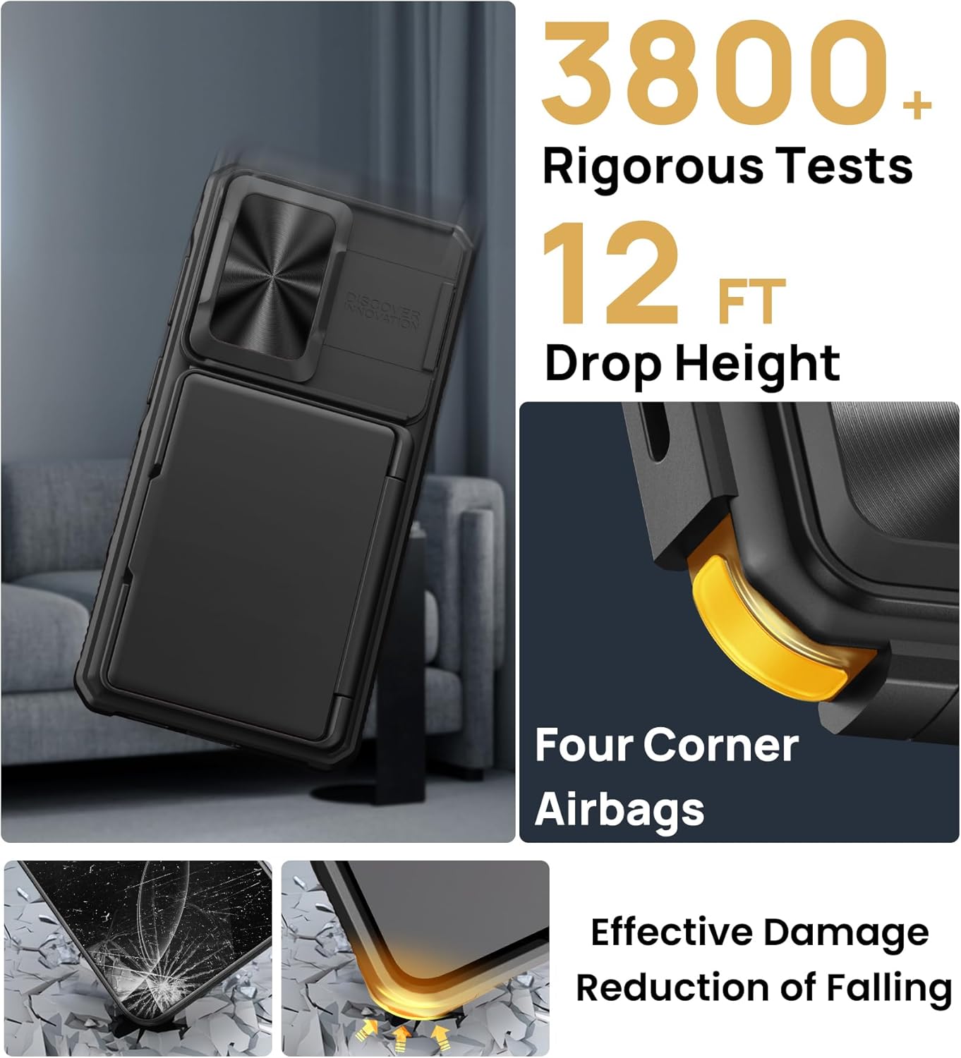SSLOTSCASE for Samsung Galaxy S26 Case, Card Holder [RFID Protection] & Stand & Sliding Camera Lens Cover, Heavy Duty Rugged Hard Wallet Protective Phone Case Cover for Galaxy S26 6.3" 2026, Black