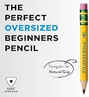 Vista 7 de Ticonderoga Mis Primeros Lápices Cortos Triangulares con Estuche de Madera, #2 HB Suave, Con Borradores, Amarillos, 12