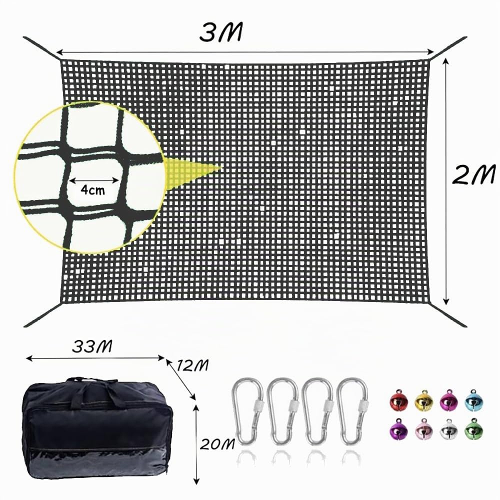 Reti Anticaduta,Rete da arrampicata per bambini all'aperto,corda spessa 4mm,fori da 4cm,per Rete Anticaduta da Esterno, Parco Giochi, Esterno ed Interno (Nero, 2 * 3)