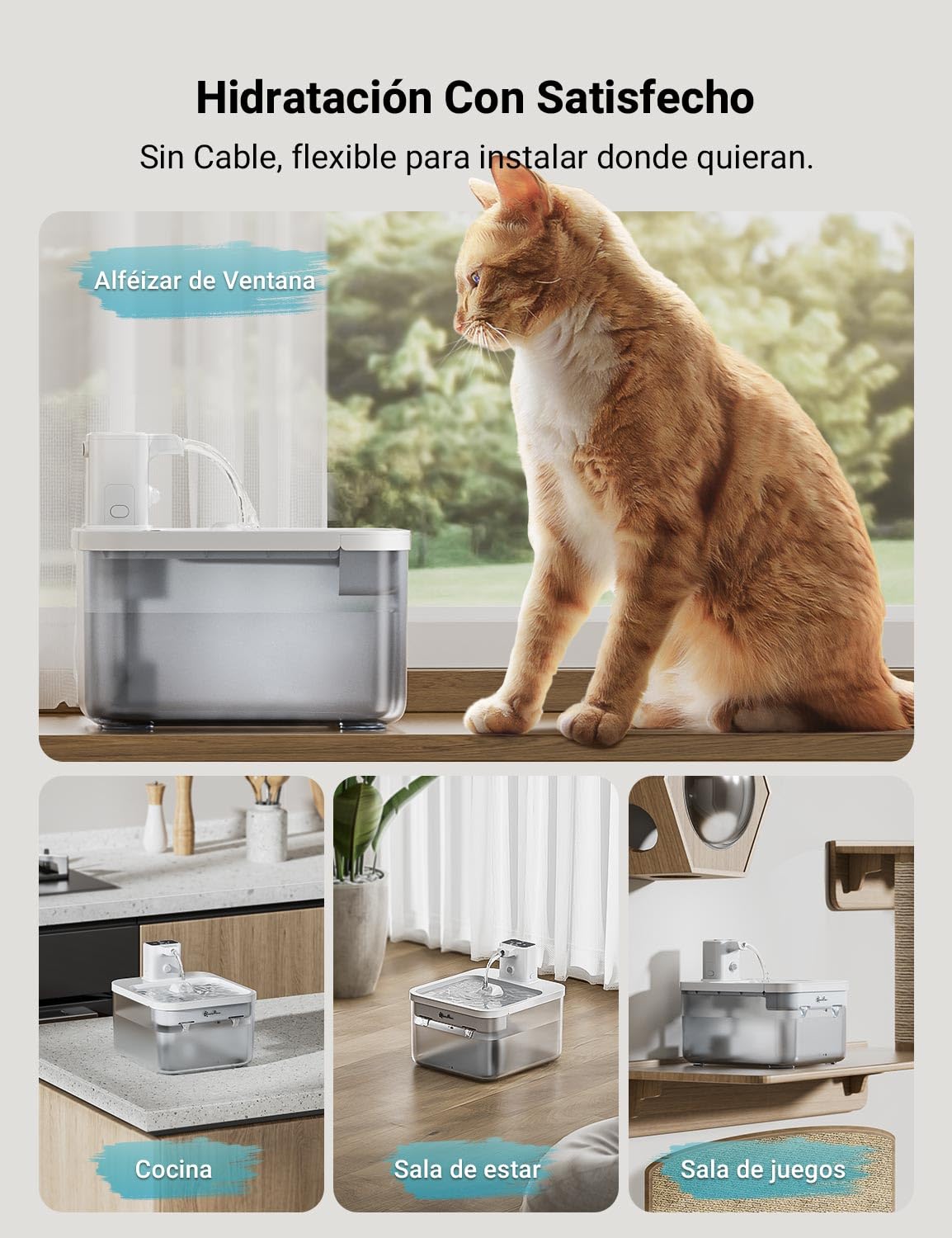 DownyPaws Fuente para Gatos Sin Cable, 2.5L Bebedero Gato con Sensor de Movimiento, Fuente Agua Gato Inalámbrica, Batería Recargable 4000mAh, Bomba de Agua Silenciosa, Blanco