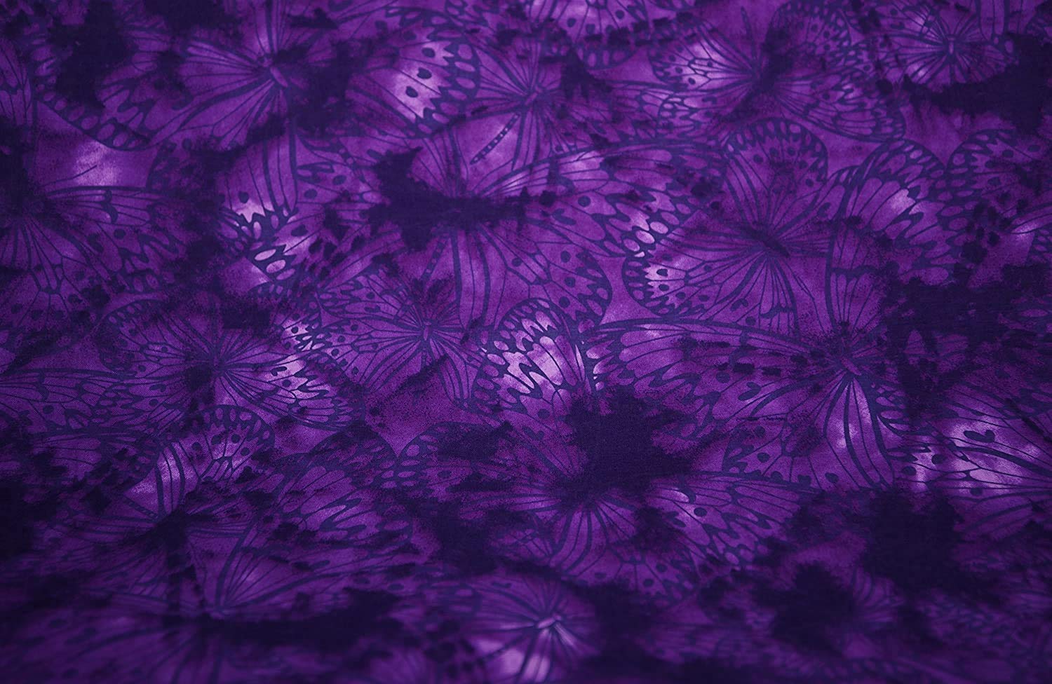 Thimbles Fabric | Dark Purple 100% Cotton Indonesian Bali Batik Fabric Butterflies Printed Tie & Dyed Gradient Dip Dye Crafts Dressmaking Art Quilting Fabric Melody - Sold by The Quarter Metre