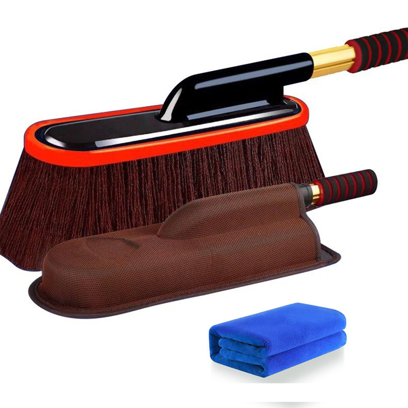 Jjiagold Brown Professional Car Duster - Hand Brush, Car Duster Wax Brush Wiping Car Retractable Car Wash Tools Removable Dust Mop Dust Wax