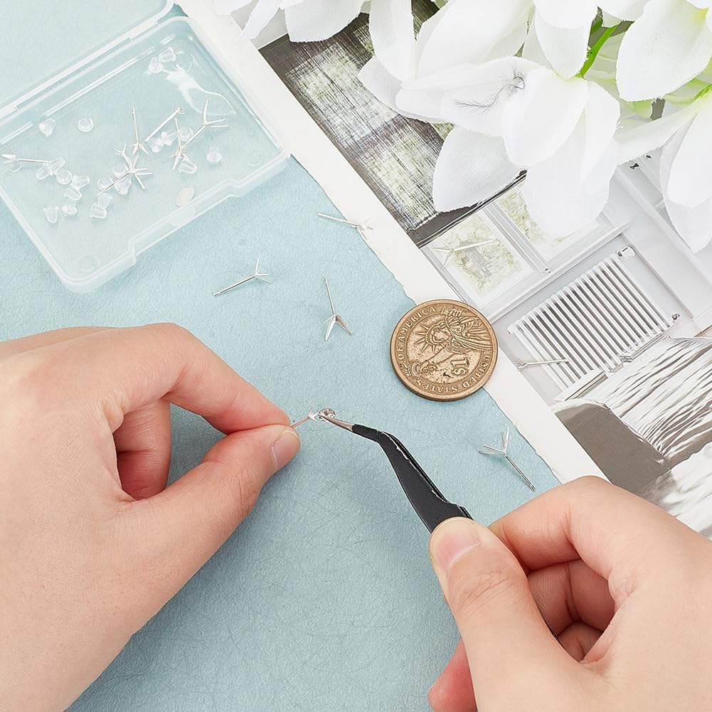 PH PandaHall 7 Pairs 925 Sterling Silver Earring Studs Blank Earring Studs 4 Claw Bezel Earrings Snap Set Handmade Earrings Wire for Women DIY Jewelry Making Supplies