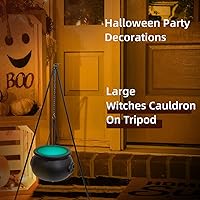 Vista 2 de Decoración de Halloween al aire libre – Caldero de brujas grande en trípode con luz LED, decoración de porche para el hogar, cuenco de dulces Hocus