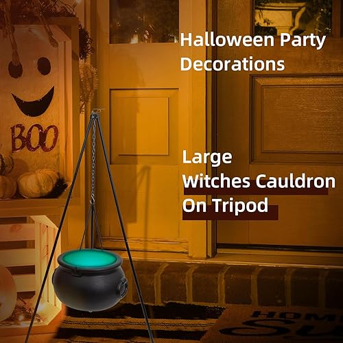 Miniatura 2 de Decoración de Halloween al aire libre  Caldero de brujas grande en trípode con luz LED, decoración de porche para el hogar, cuenco de dulces Hocus